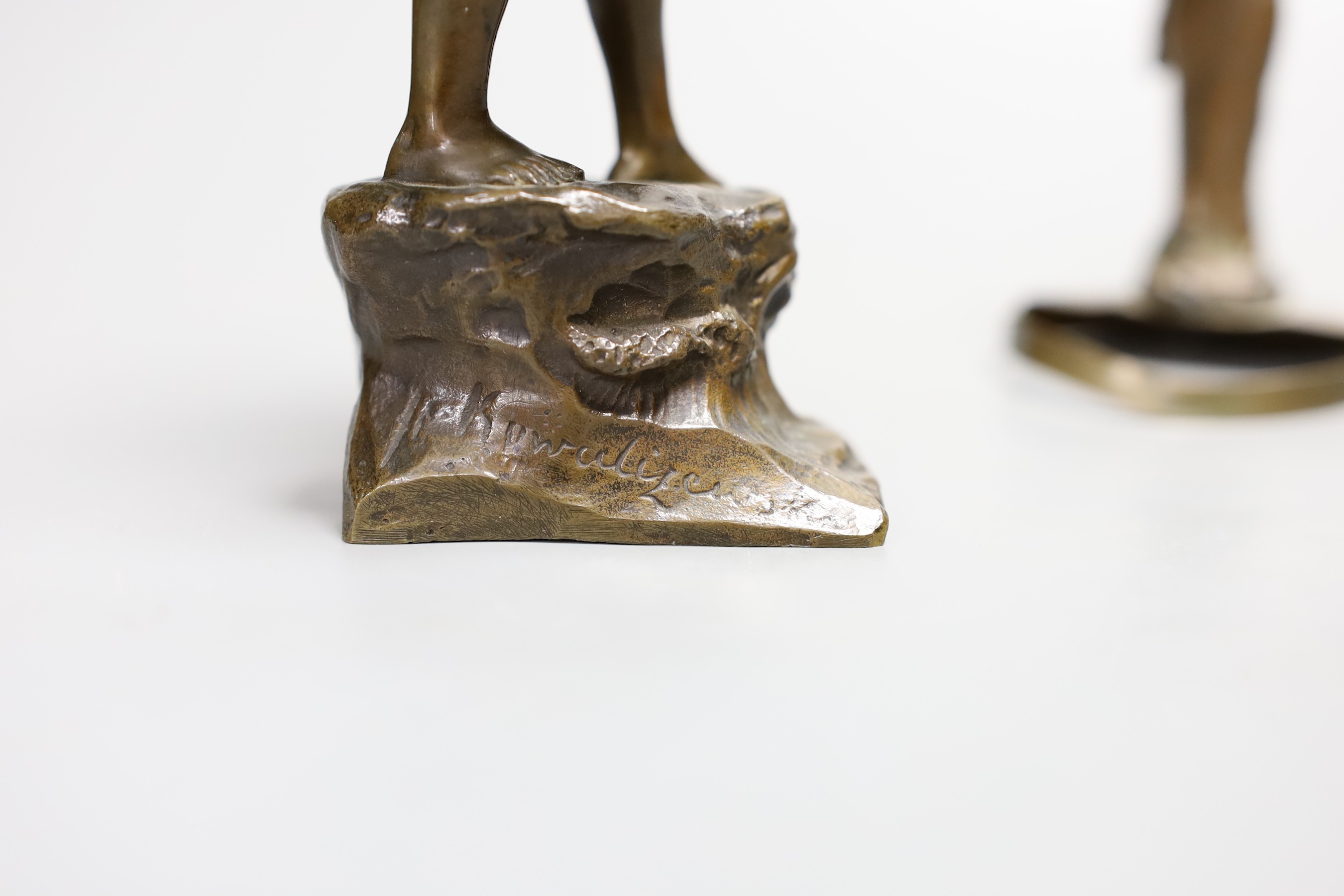 Kowalski, a small bronze figure of a girl and a damaged figure of a geisha, tallest 18cm